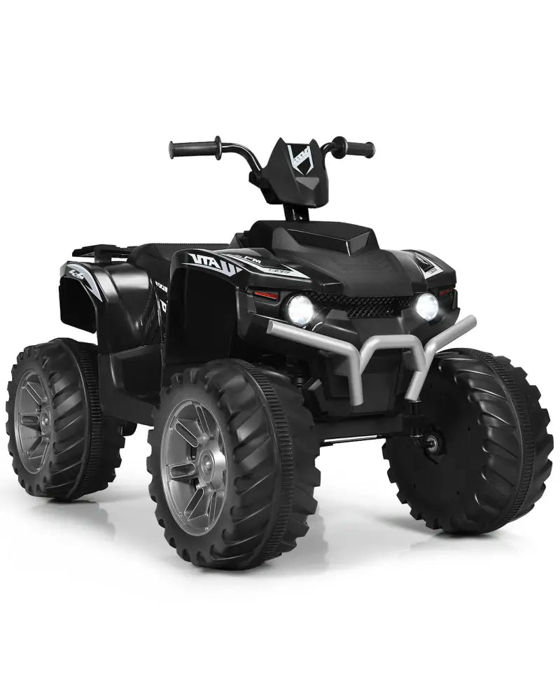 12V Kids Ride on ATV with LED Lights and Treaded Tires and LED lights-Black - Black - Powered Ride On Toys