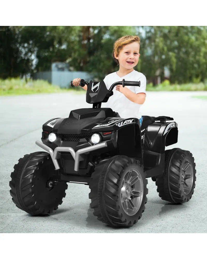 12V Kids Ride on ATV with LED Lights and Treaded Tires and LED lights-Black - Black - Powered Ride On Toys