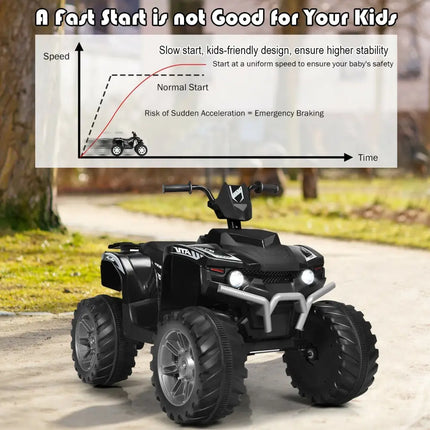 12V Kids Ride on ATV with LED Lights and Treaded Tires and LED lights - Black - Oasis Home Essentials
