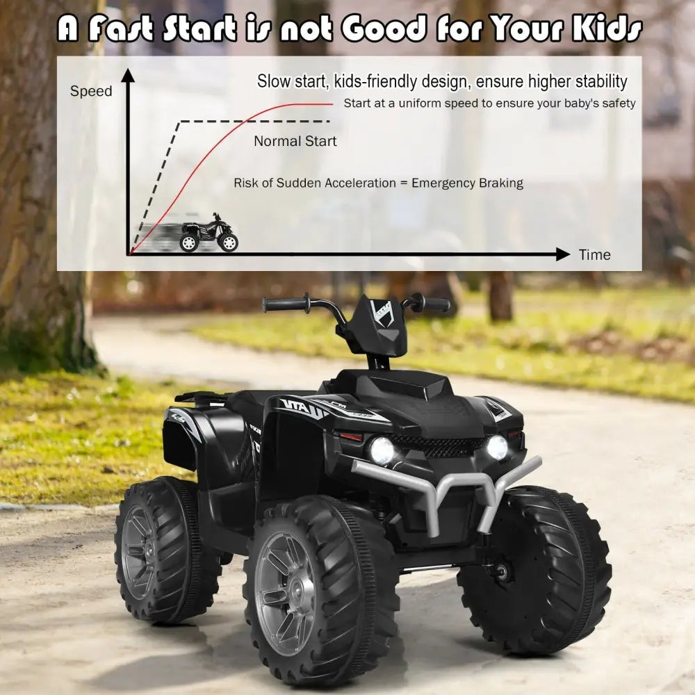 12V Kids Ride on ATV with LED Lights and Treaded Tires and LED lights - Black - Oasis Home Essentials