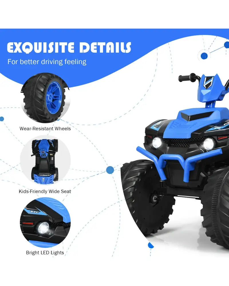 12V Kids Ride on ATV with LED Lights and Treaded Tires and LED lights-Navy - Navy - Powered Ride On Toys