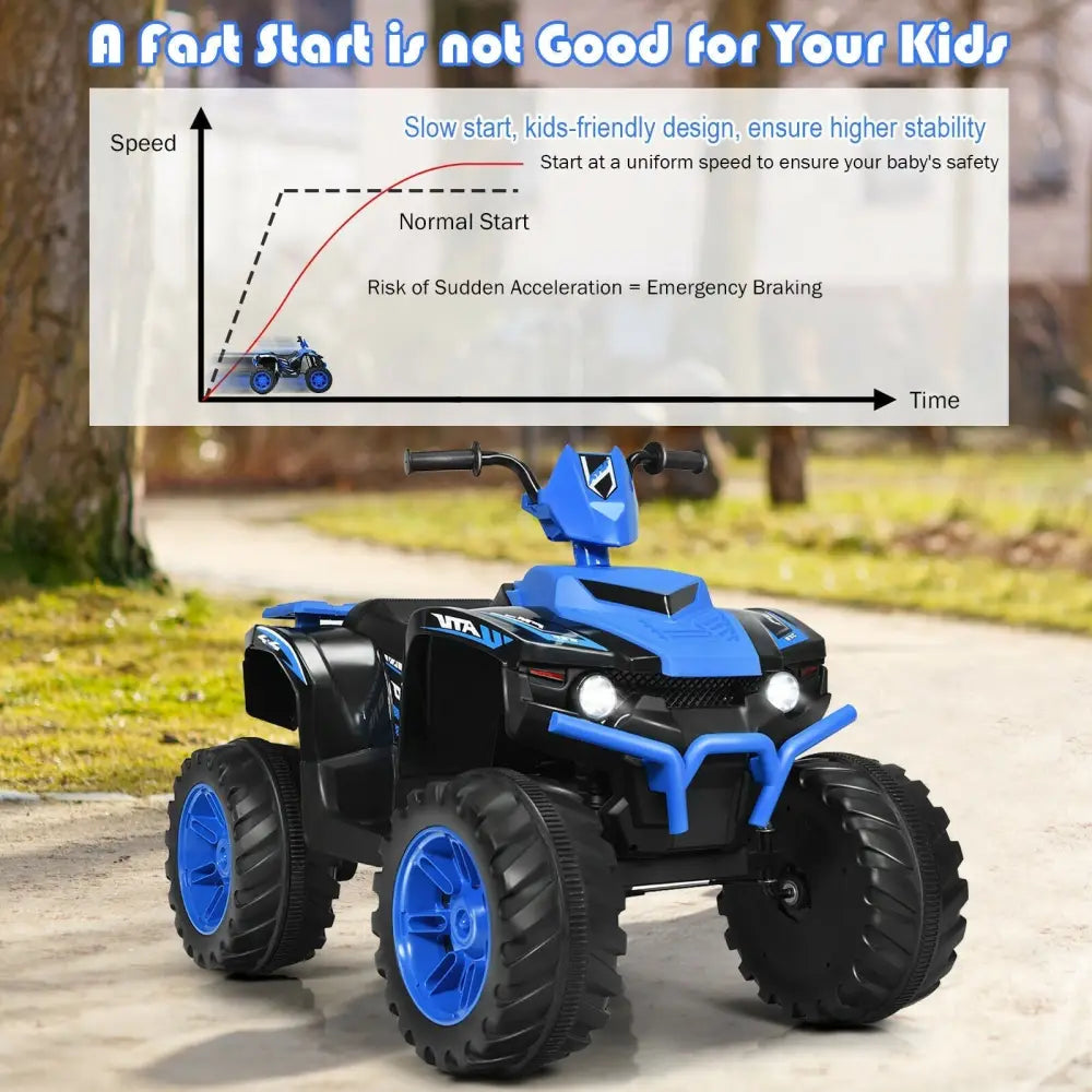 12V Kids Ride on ATV with LED Lights and Treaded Tires and LED lights - Navy - Oasis Home Essentials