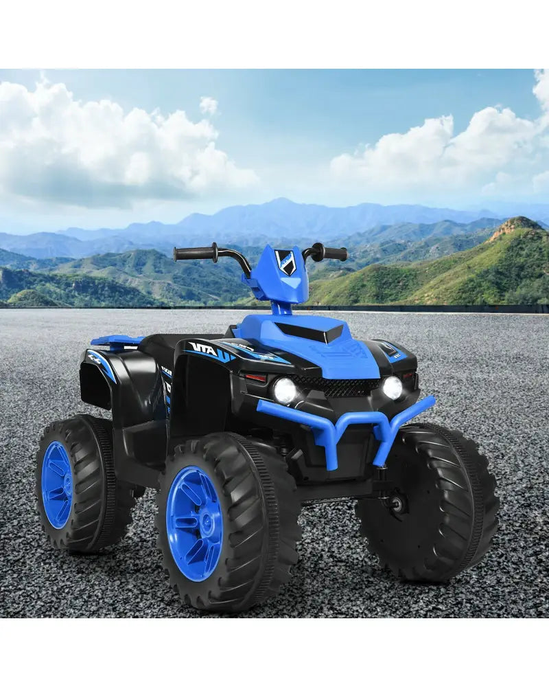 12V Kids Ride on ATV with LED Lights and Treaded Tires and LED lights-Navy - Navy - Powered Ride On Toys