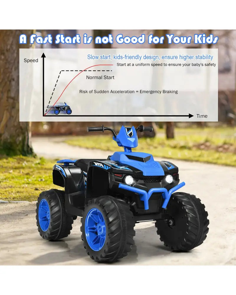 12V Kids Ride on ATV with LED Lights and Treaded Tires and LED lights-Navy - Navy - Powered Ride On Toys
