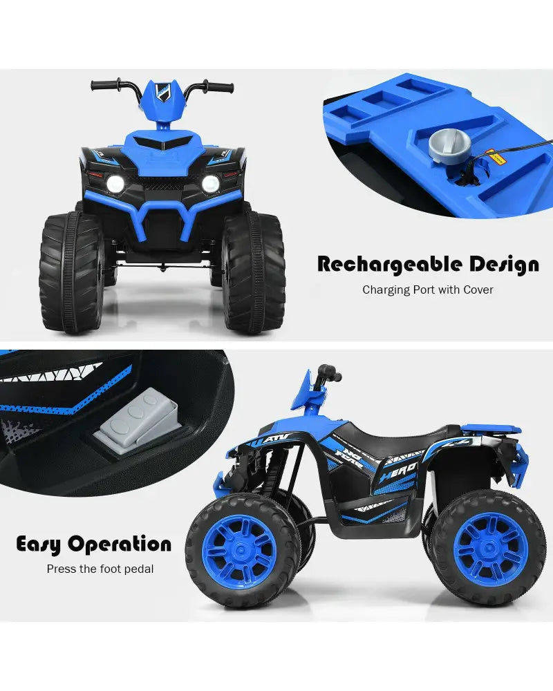 12V Kids Ride on ATV with LED Lights and Treaded Tires and LED lights-Navy - Navy - Powered Ride On Toys