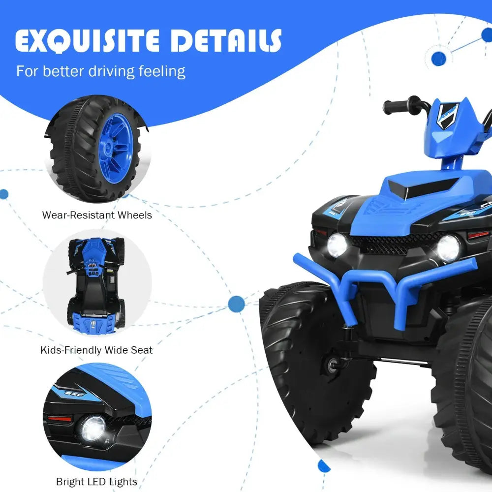 12V Kids Ride on ATV with LED Lights and Treaded Tires and LED lights - Navy - Oasis Home Essentials