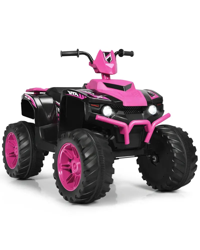 12V Kids Ride on ATV with LED Lights and Treaded Tires and LED lights-Pink - Pink - Powered Ride On Toys