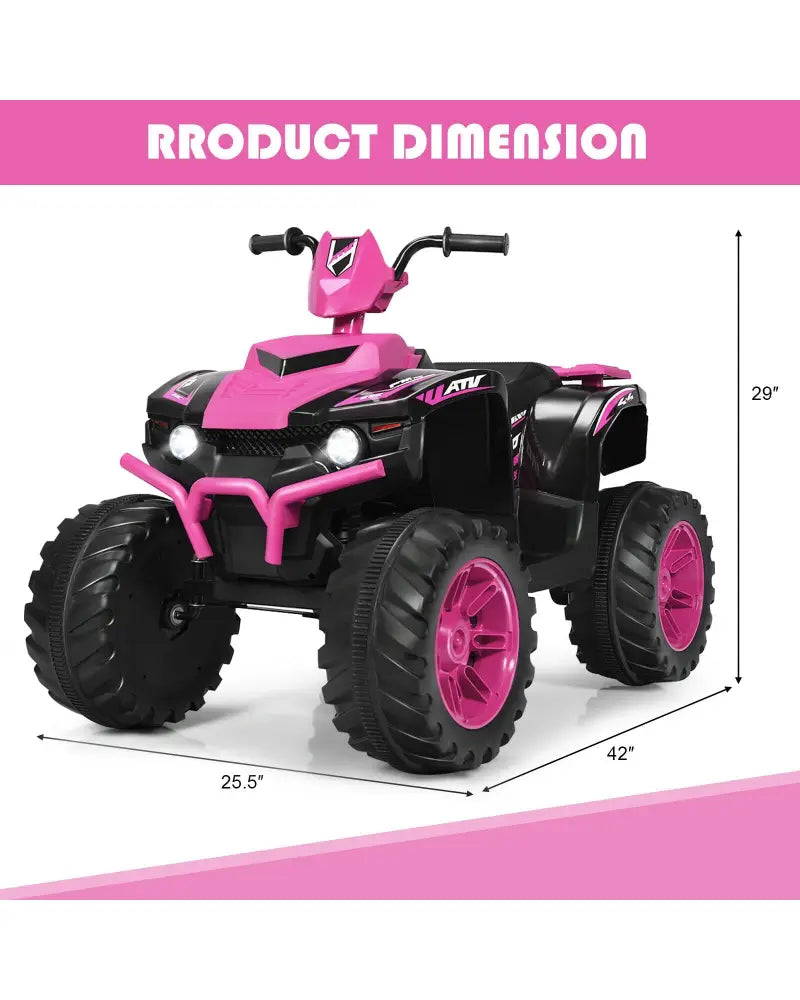 12V Kids Ride on ATV with LED Lights and Treaded Tires and LED lights-Pink - Pink - Powered Ride On Toys