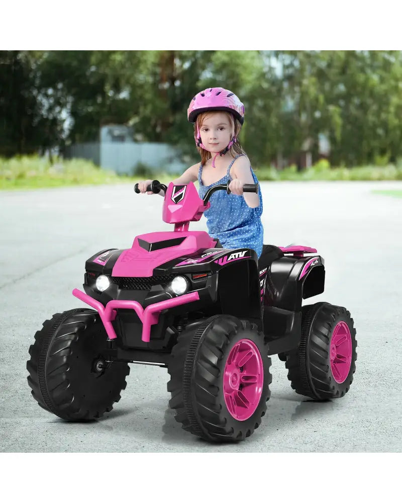 12V Kids Ride on ATV with LED Lights and Treaded Tires and LED lights-Pink - Pink - Powered Ride On Toys