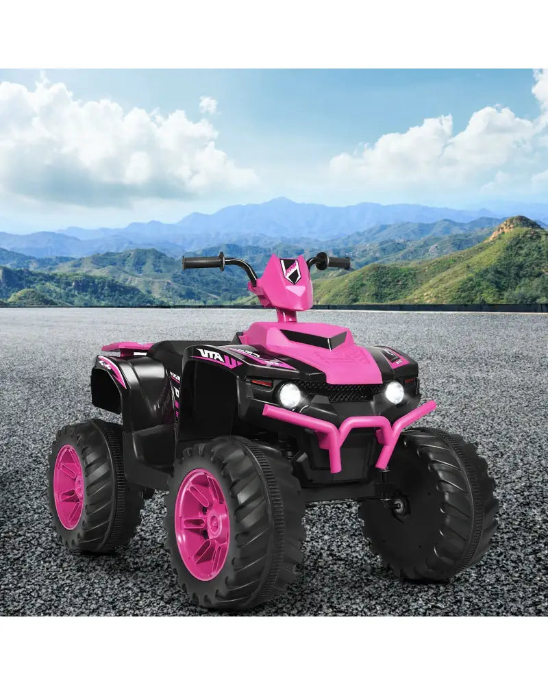 12V Kids Ride on ATV with LED Lights and Treaded Tires and LED lights-Pink - Pink - Powered Ride On Toys