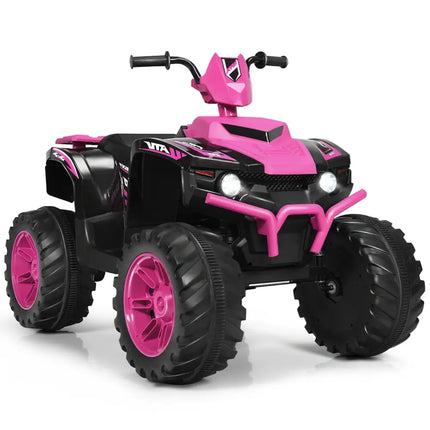 Pink and black toy ATV on a white background