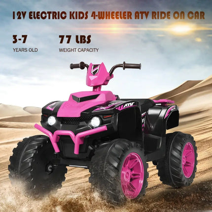 12V Kids Ride on ATV with LED Lights and Treaded Tires and LED lights-Pink - Pink - Powered Ride On Toys