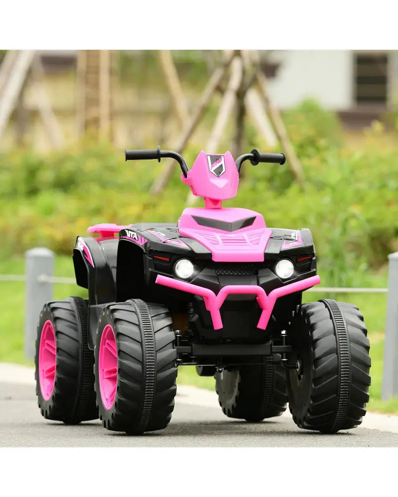 12V Kids Ride on ATV with LED Lights and Treaded Tires and LED lights-Pink - Pink - Powered Ride On Toys