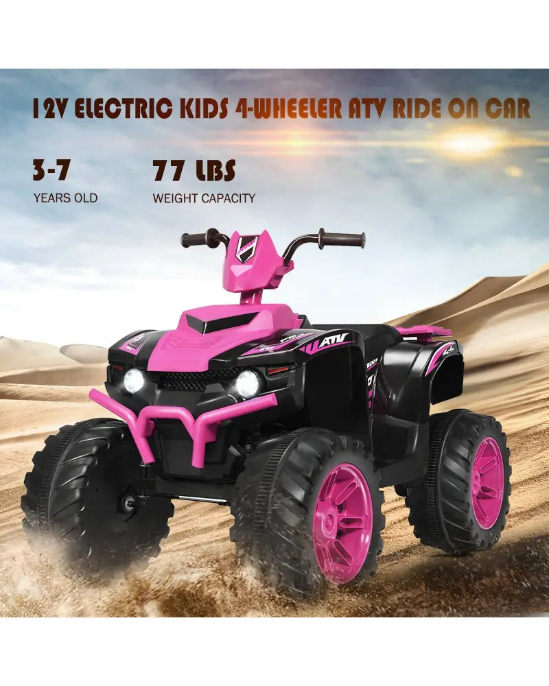 12V Kids Ride on ATV with LED Lights and Treaded Tires and LED lights-Pink - Pink - Powered Ride On Toys