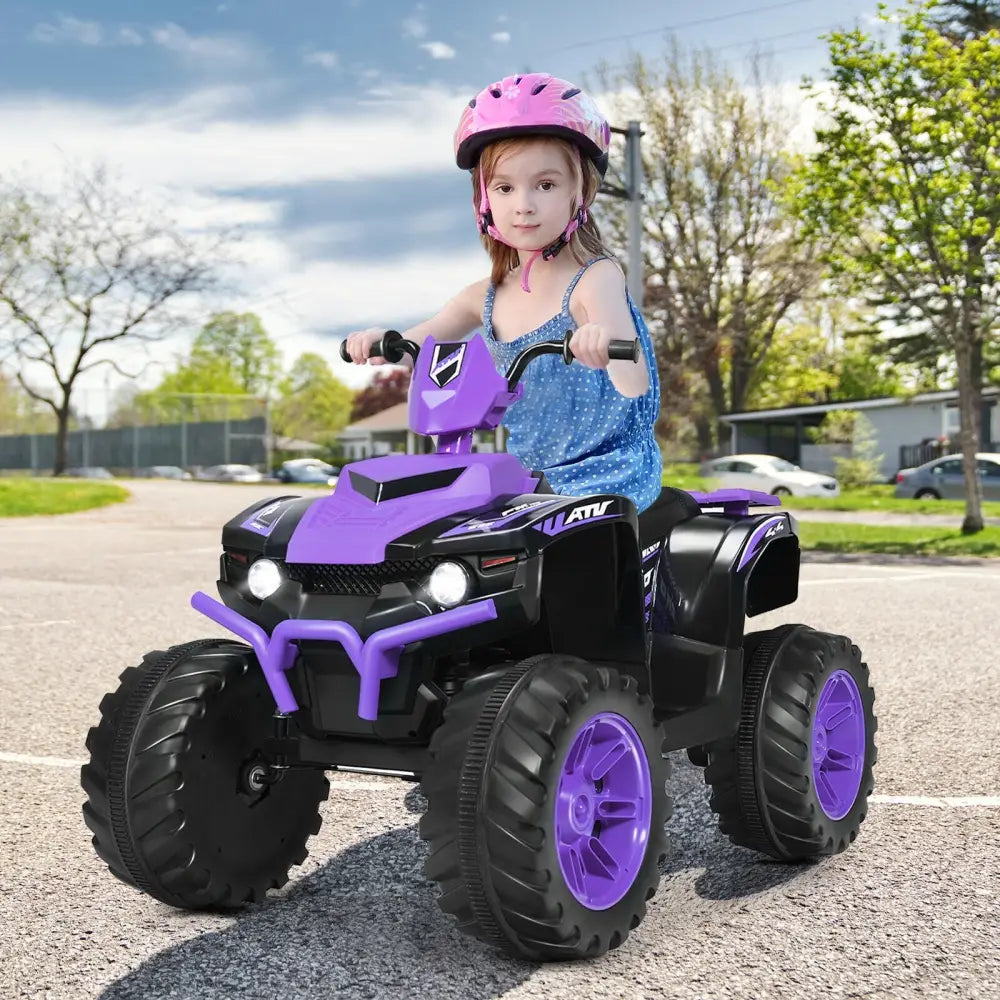 12V Kids Ride on ATV with LED Lights and Treaded Tires and LED lights-Purple - Purple - Powered Ride On Toys