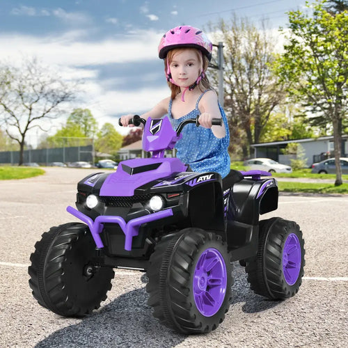 12V Kids Ride on ATV with LED Lights and Treaded Tires and LED lights-Purple - Purple - Powered Ride On Toys