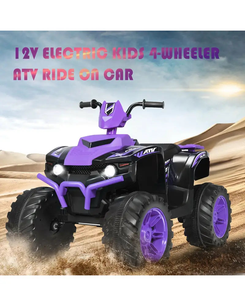 12V Kids Ride on ATV with LED Lights and Treaded Tires and LED lights-Purple - Purple - Powered Ride On Toys