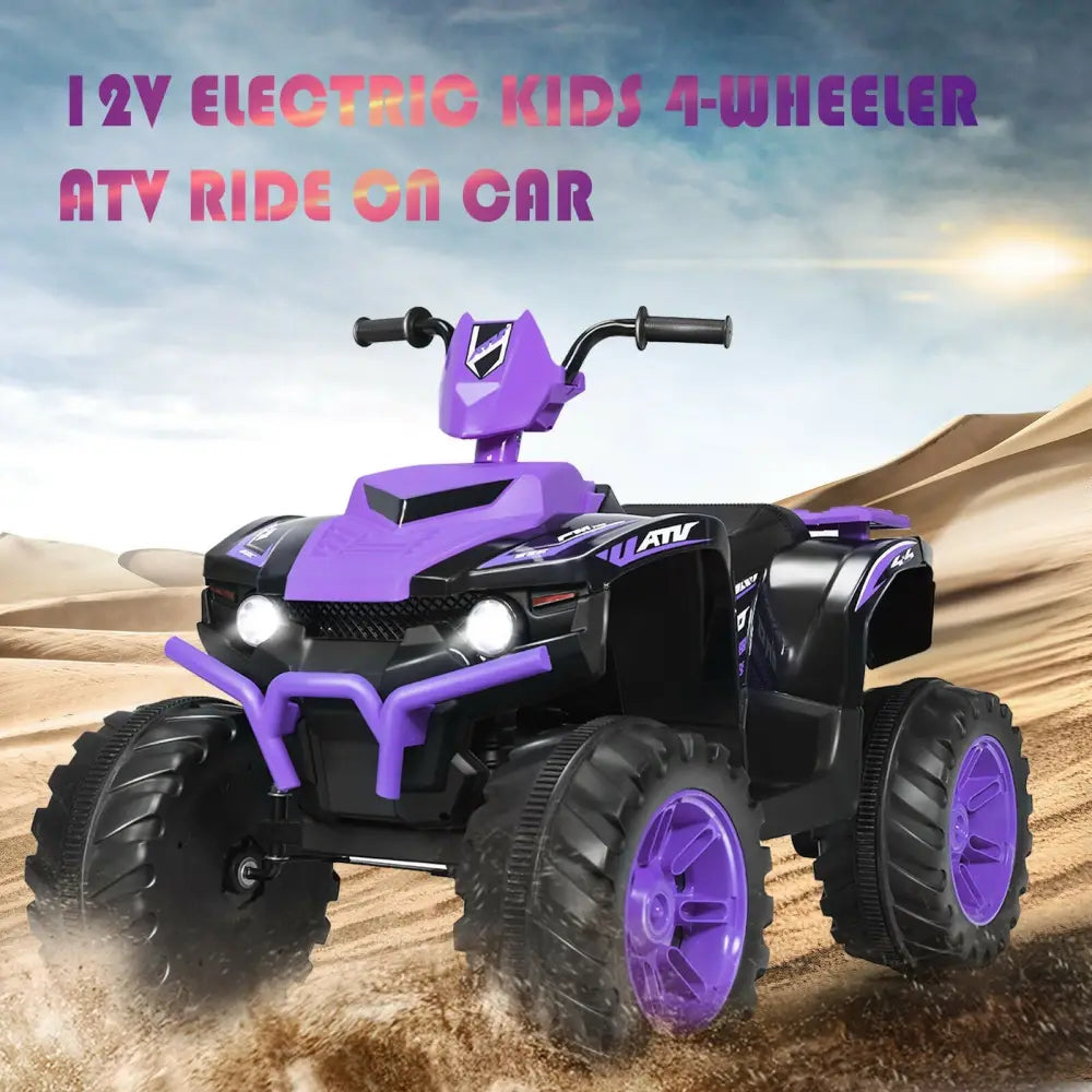 12V Kids Ride on ATV with LED Lights and Treaded Tires and LED lights-Purple - Purple - Powered Ride On Toys