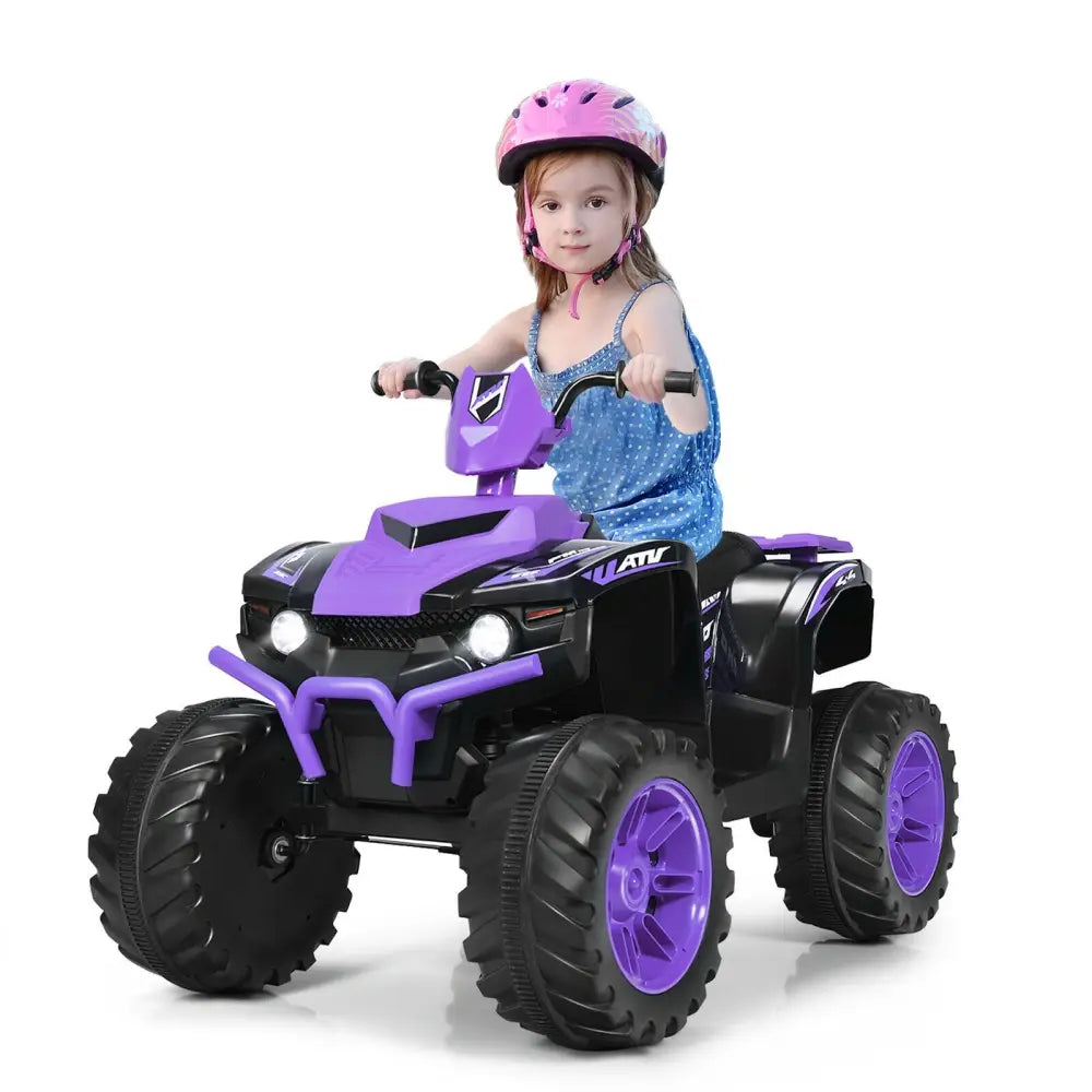 12V Kids Ride on ATV with LED Lights and Treaded Tires and LED lights-Purple - Purple - Powered Ride On Toys