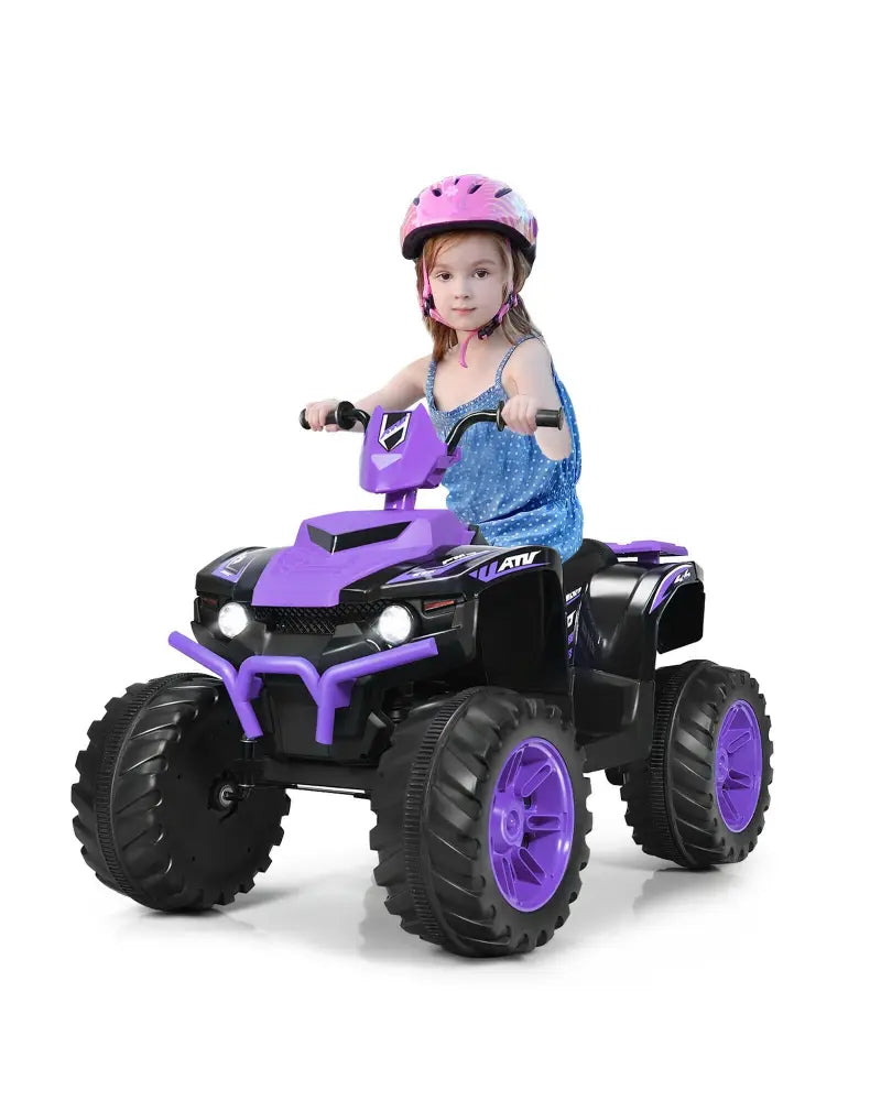 12V Kids Ride on ATV with LED Lights and Treaded Tires and LED lights-Purple - Purple - Powered Ride On Toys