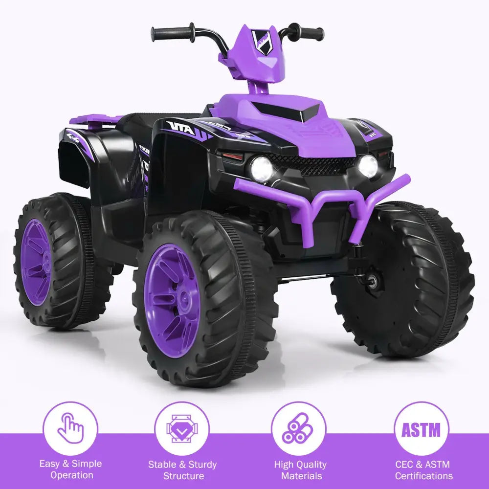 12V Kids Ride on ATV with LED Lights and Treaded Tires and LED lights-Purple - Purple - Powered Ride On Toys