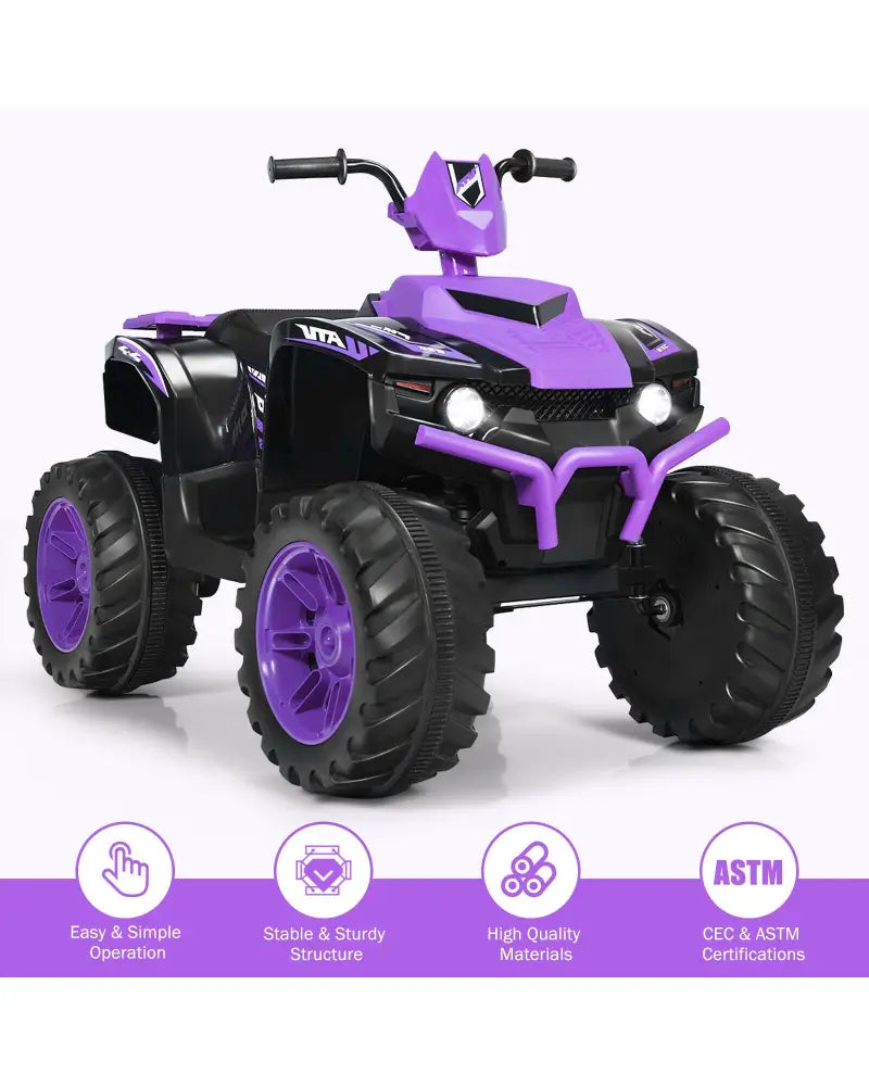 12V Kids Ride on ATV with LED Lights and Treaded Tires and LED lights-Purple - Purple - Powered Ride On Toys