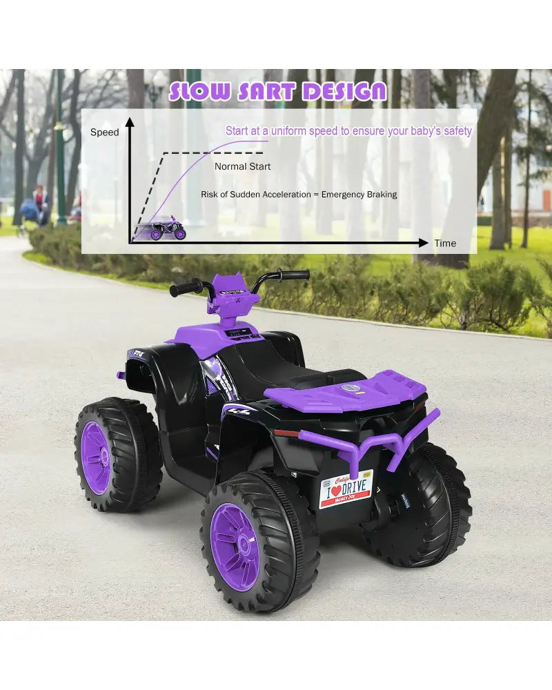 12V Kids Ride on ATV with LED Lights and Treaded Tires and LED lights-Purple - Purple - Powered Ride On Toys