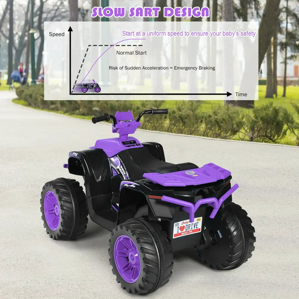 12V Kids Ride on ATV with LED Lights and Treaded Tires and LED lights-Purple - Purple - Powered Ride On Toys