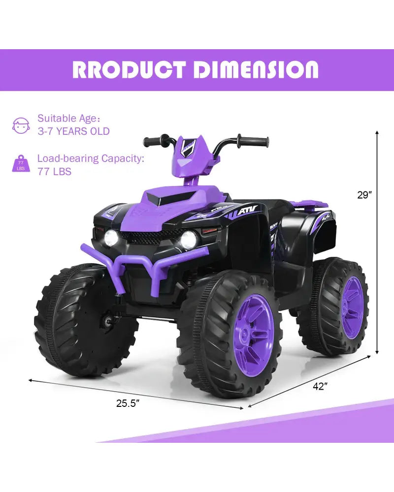 12V Kids Ride on ATV with LED Lights and Treaded Tires and LED lights-Purple - Purple - Powered Ride On Toys