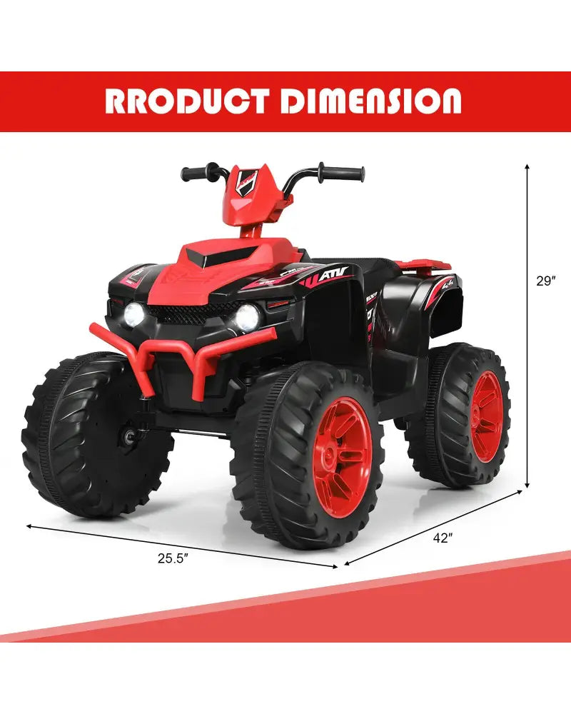 12V Kids Ride on ATV with LED Lights and Treaded Tires and LED lights-Red - Red - Powered Ride On Toys