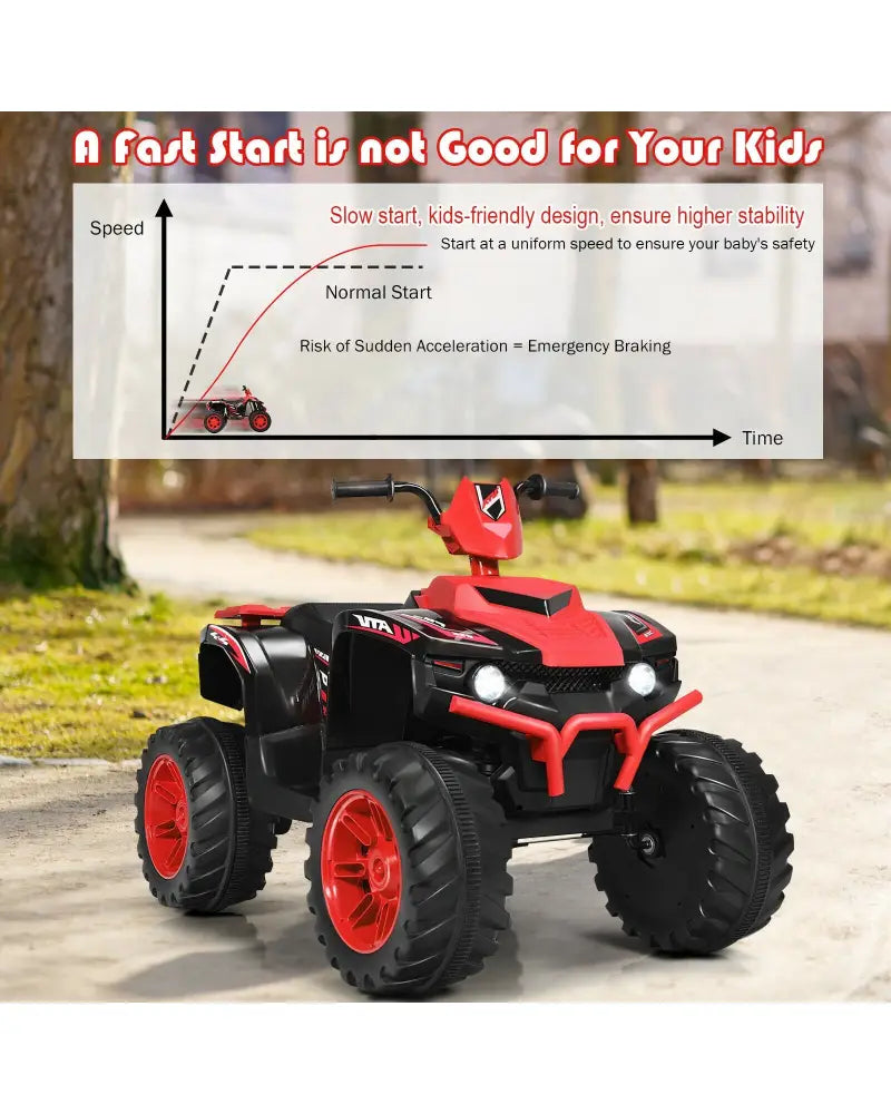 12V Kids Ride on ATV with LED Lights and Treaded Tires and LED lights-Red - Red - Powered Ride On Toys