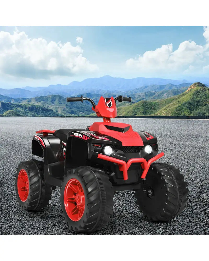 12V Kids Ride on ATV with LED Lights and Treaded Tires and LED lights-Red - Red - Powered Ride On Toys