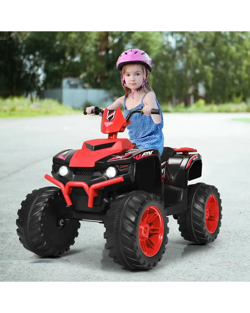 12V Kids Ride on ATV with LED Lights and Treaded Tires and LED lights-Red - Red - Powered Ride On Toys
