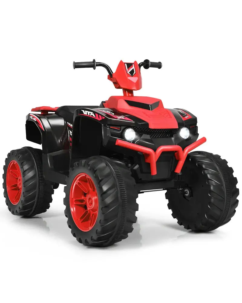 12V Kids Ride on ATV with LED Lights and Treaded Tires and LED lights-Red - Red - Powered Ride On Toys