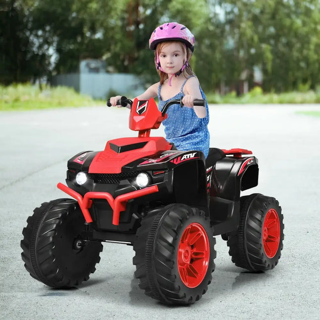 12V Kids Ride on ATV with LED Lights and Treaded Tires and LED lights - Red - Oasis Home Essentials