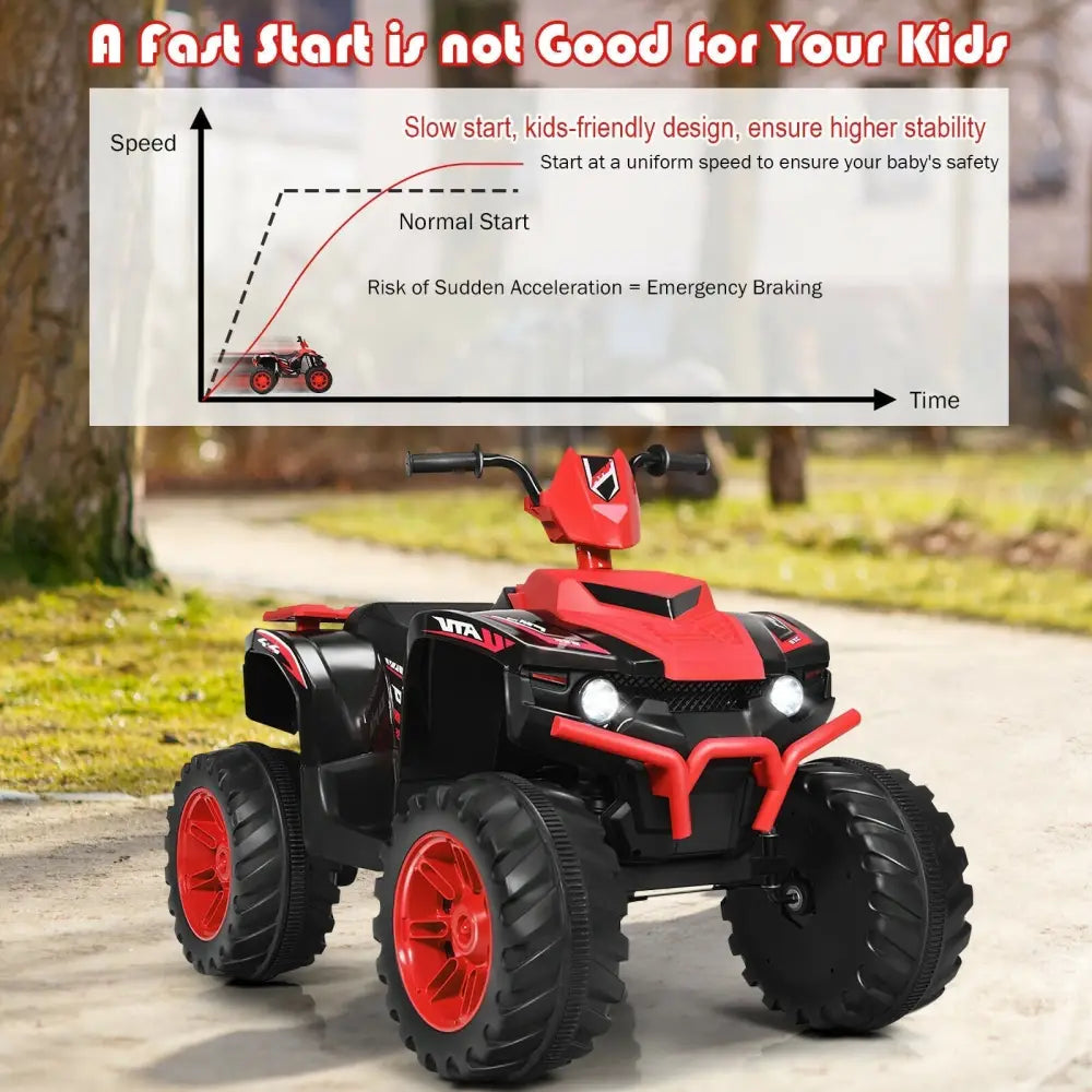 12V Kids Ride on ATV with LED Lights and Treaded Tires and LED lights - Red - Oasis Home Essentials