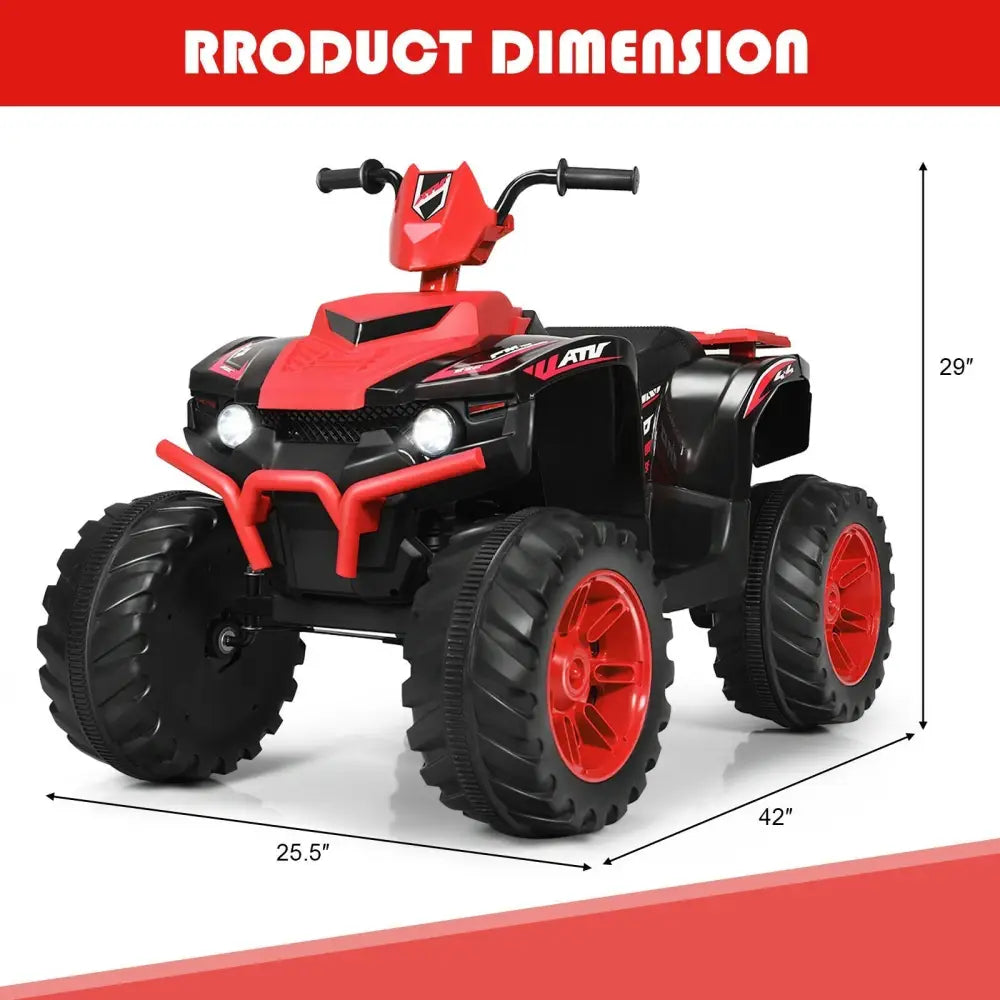 12V Kids Ride on ATV with LED Lights and Treaded Tires and LED lights - Red - Oasis Home Essentials