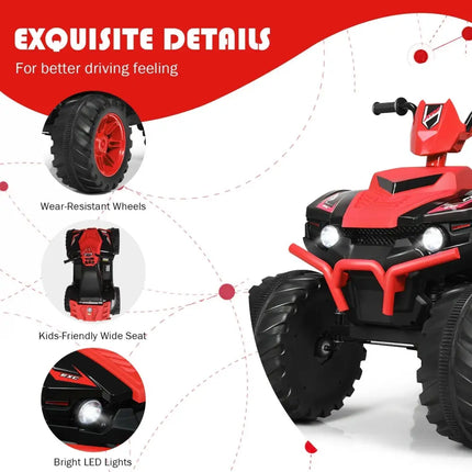12V Kids Ride on ATV with LED Lights and Treaded Tires and LED lights - Red - Oasis Home Essentials