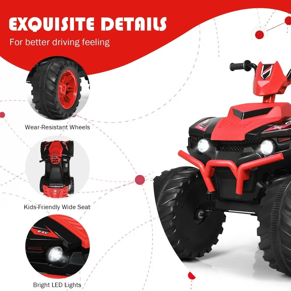 12V Kids Ride on ATV with LED Lights and Treaded Tires and LED lights - Red - Oasis Home Essentials