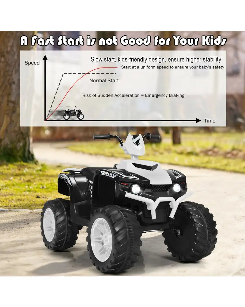 12V Kids Ride on ATV with LED Lights and Treaded Tires and LED lights-White - White - Powered Ride On Toys