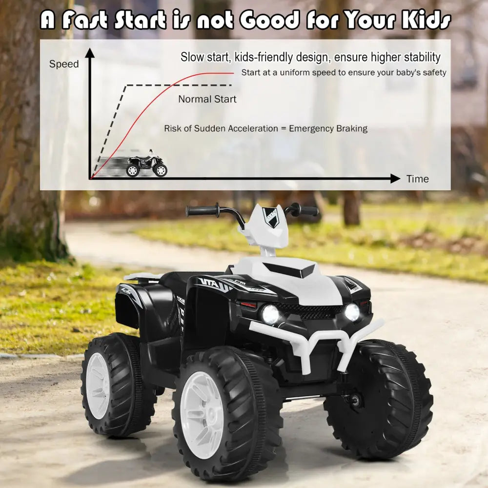 12V Kids Ride on ATV with LED Lights and Treaded Tires and LED lights-White - White - Powered Ride On Toys