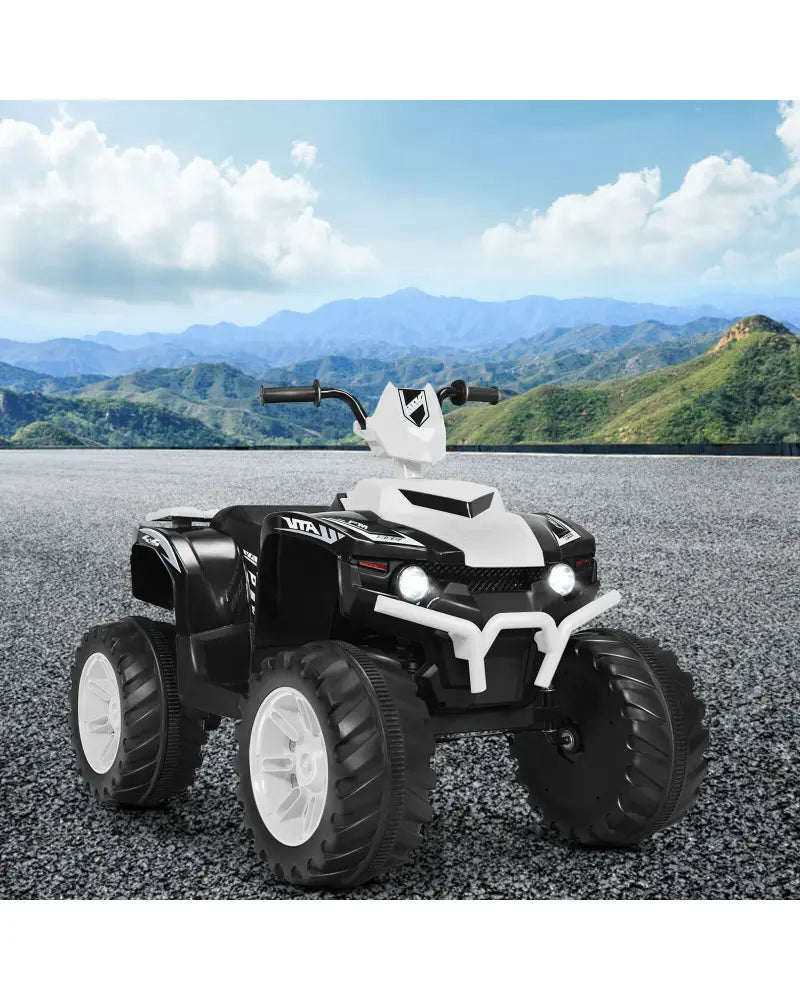 12V Kids Ride on ATV with LED Lights and Treaded Tires and LED lights-White - White - Powered Ride On Toys