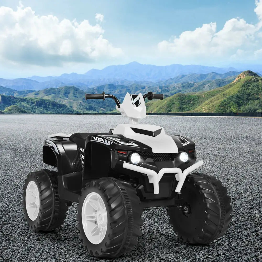 12V Kids Ride on ATV with LED Lights and Treaded Tires and LED lights-White - White - Powered Ride On Toys