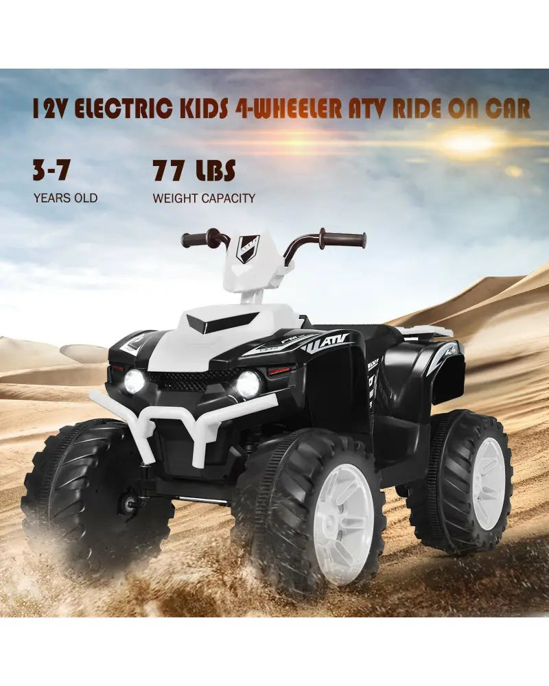 12V Kids Ride on ATV with LED Lights and Treaded Tires and LED lights-White - White - Powered Ride On Toys