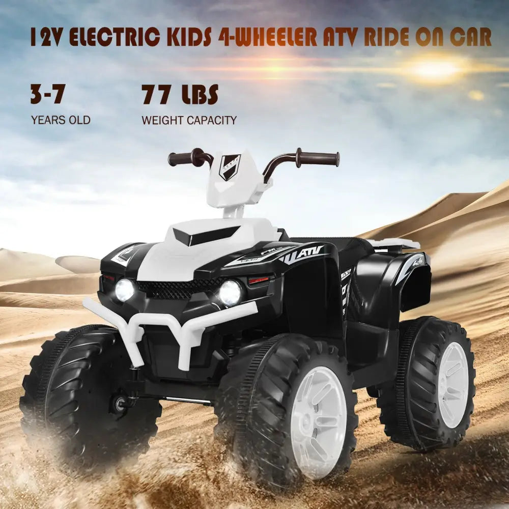 12V Kids Ride on ATV with LED Lights and Treaded Tires and LED lights-White - White - Powered Ride On Toys
