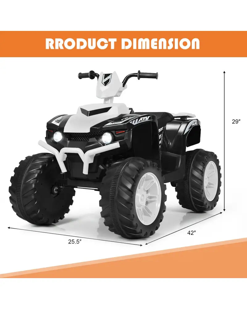 12V Kids Ride on ATV with LED Lights and Treaded Tires and LED lights-White - White - Powered Ride On Toys