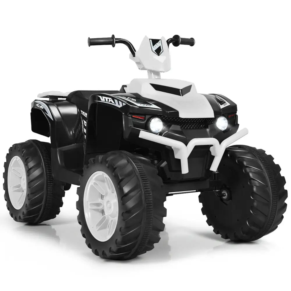 12V Kids Ride on ATV with LED Lights and Treaded Tires and LED lights-White - White - Powered Ride On Toys