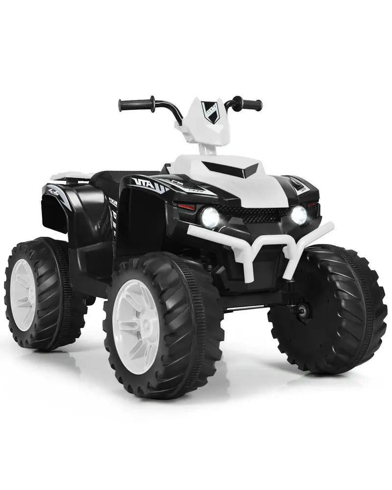 12V Kids Ride on ATV with LED Lights and Treaded Tires and LED lights-White - White - Powered Ride On Toys