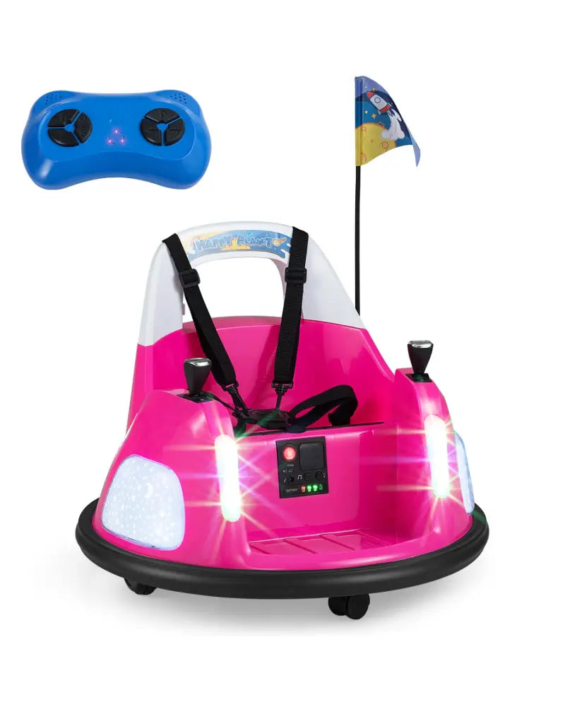 12V Kids Ride On Bumper Car with Remote Control and Flashing Lights-Pink - Pink - Powered Ride On Toys