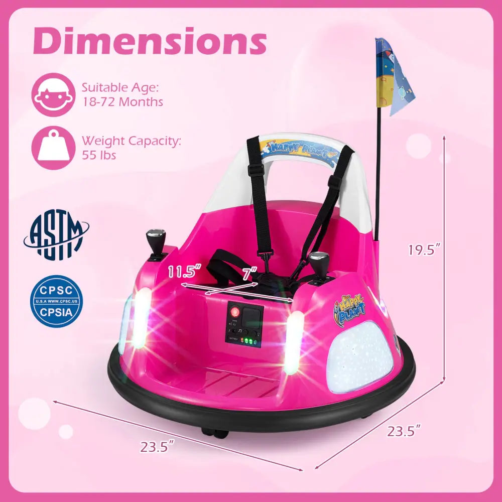 12V Kids Ride On Bumper Car with Remote Control and Flashing Lights-Pink - Pink - Powered Ride On Toys